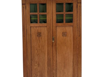 Arts & Crafts Art Nouveau Bookcase with Original Green Glass, 1900s